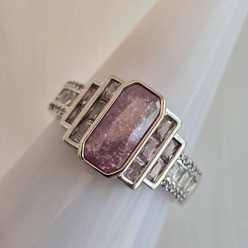 Bomb Party RG91705 Sz 10 Ring Caught Between Touches Rose Ice Crystal on Rhodium